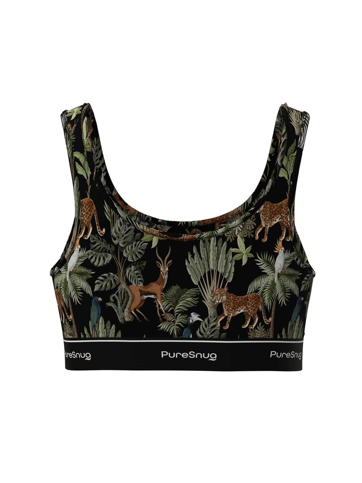 Back view of PureSnug Jungle Print Crop Top showing off the seamless tropical design