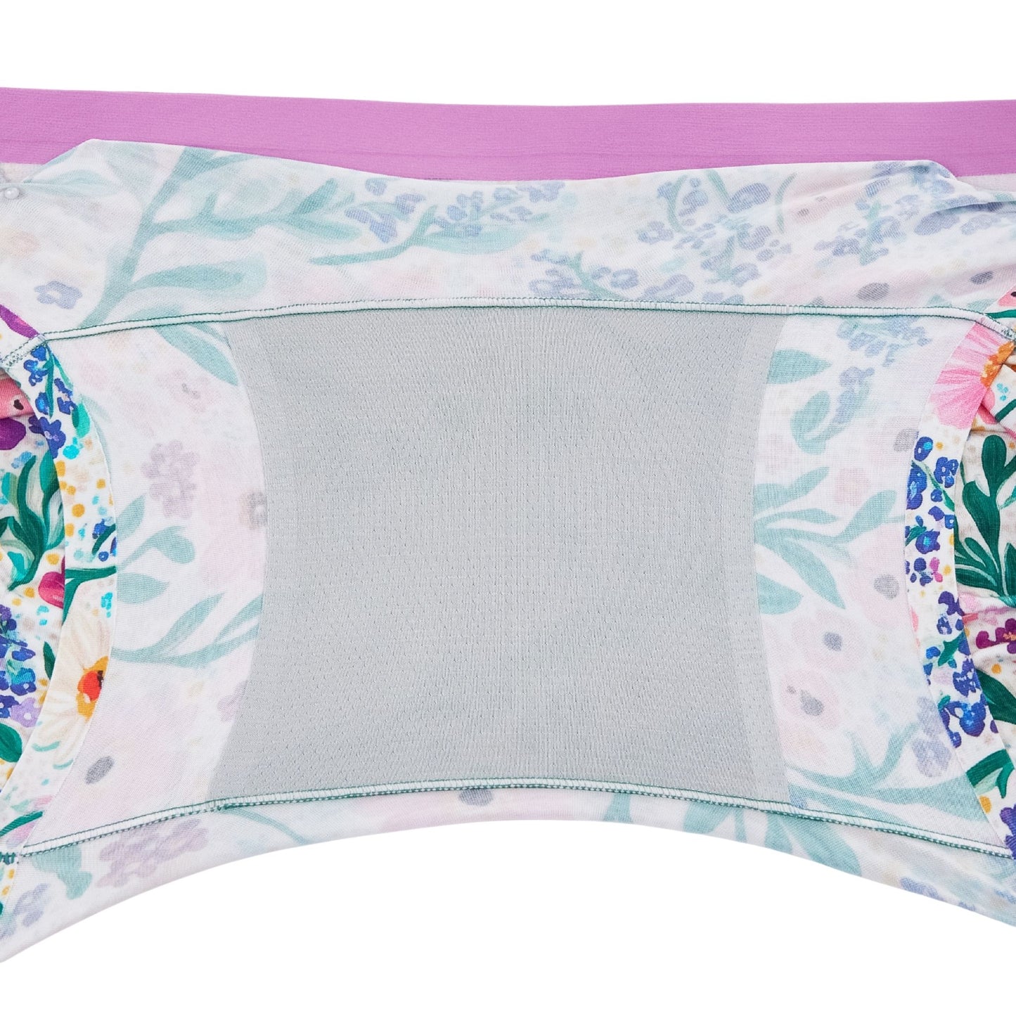 PureSnugβs attached gray gusset in the Meadow Muse brief is soft, secure, and designed to stay in place