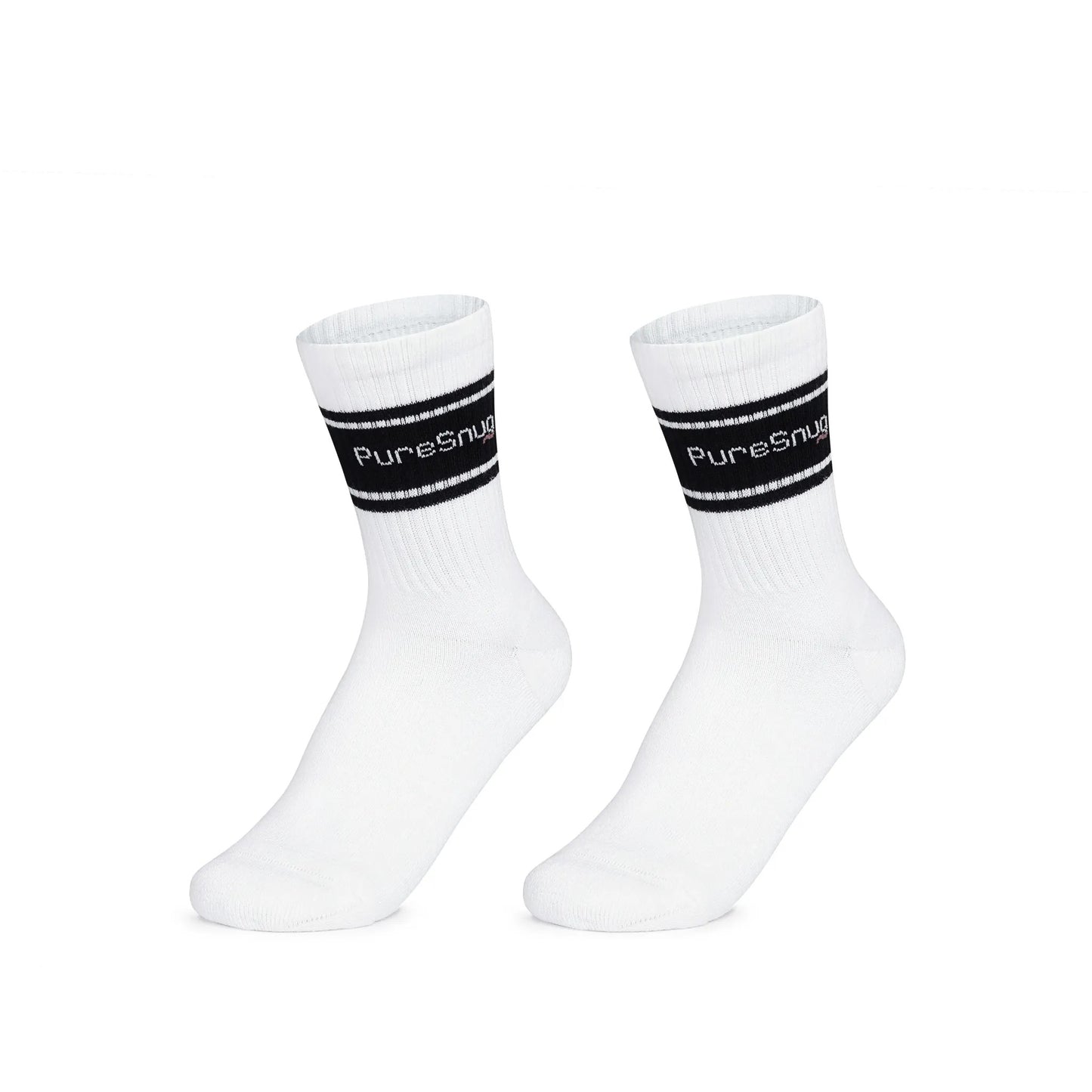 PureSnug Classic Crew Socks (White w/ Black)