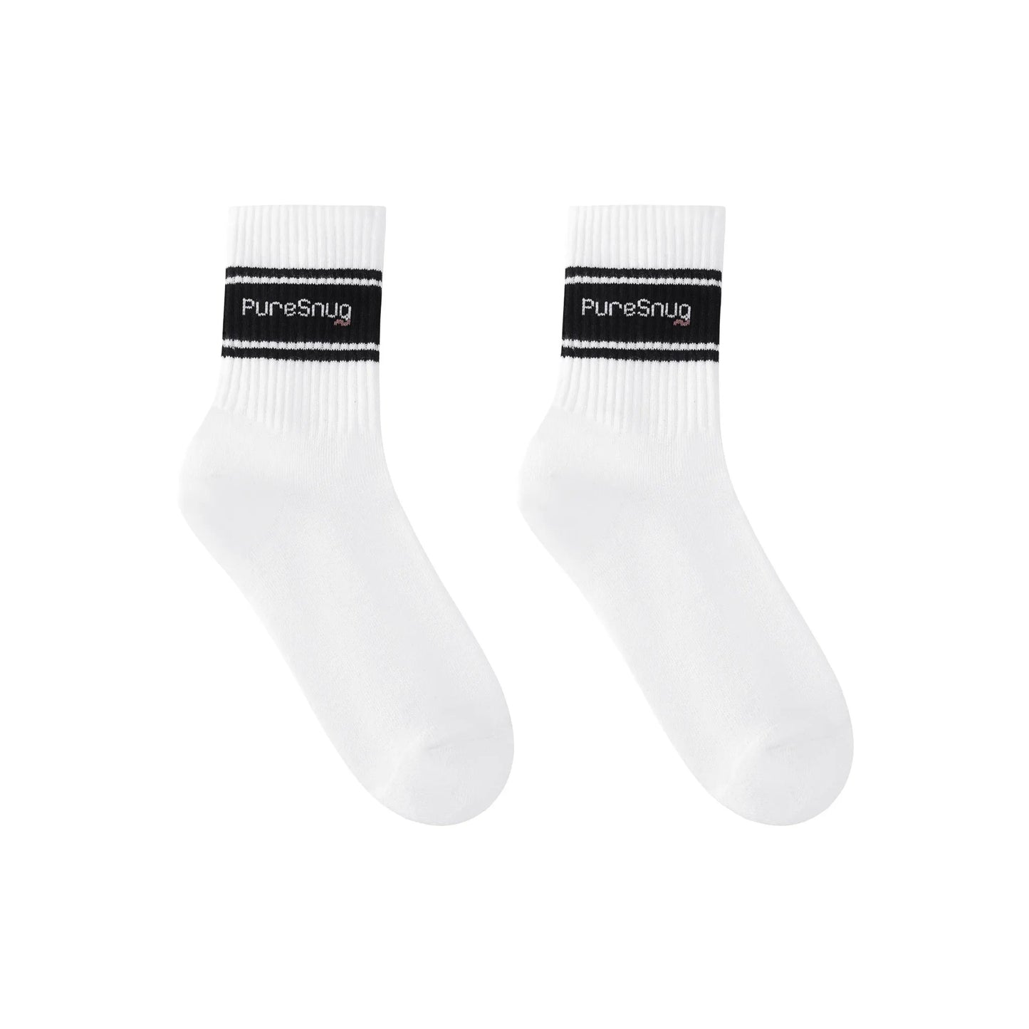 PureSnug Classic Crew Socks (White w/ Black)