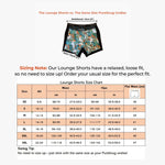 PureSnug lounge shorts with a size chart and comparison text on a white background