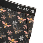 PureSnug Bees Knees lounge short in bees and snowflake pattern with 'PureSnug' branding.