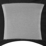 Close-up of a textile featuring PureSnug's black undie with a gray gusset panel bordered by black fabric