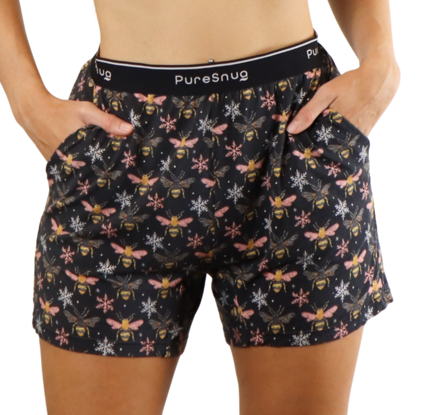 Women's Lounge Shorts by Pure Snug Australia. True high waisted relaxed lounge wear, featuring large pockets.