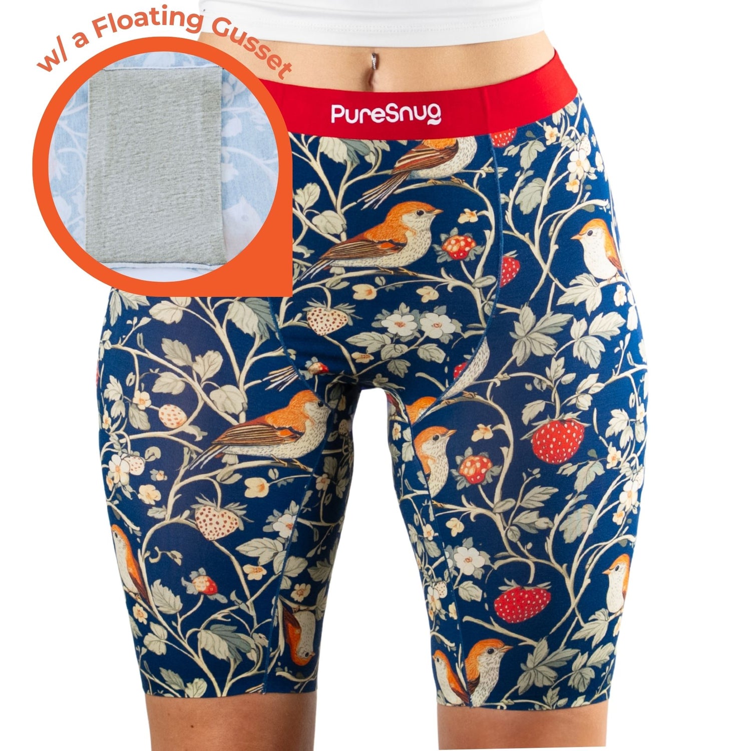 Berries & Birds (8" inseam) High-Waisted Biker w/Floating Gusset