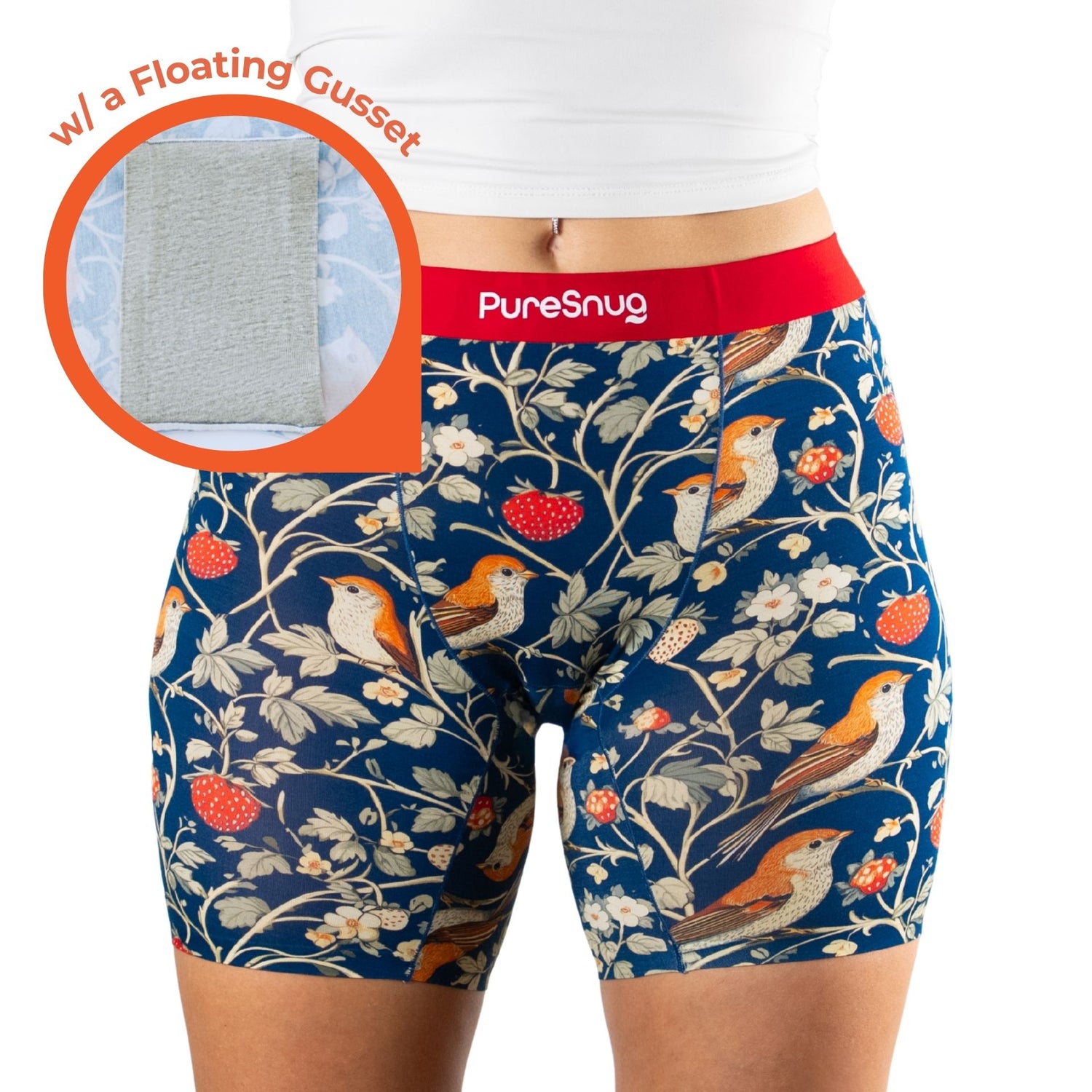 Berries & Birds (5" inseam) Women's Boxer Briefs w/ Floating Gusset