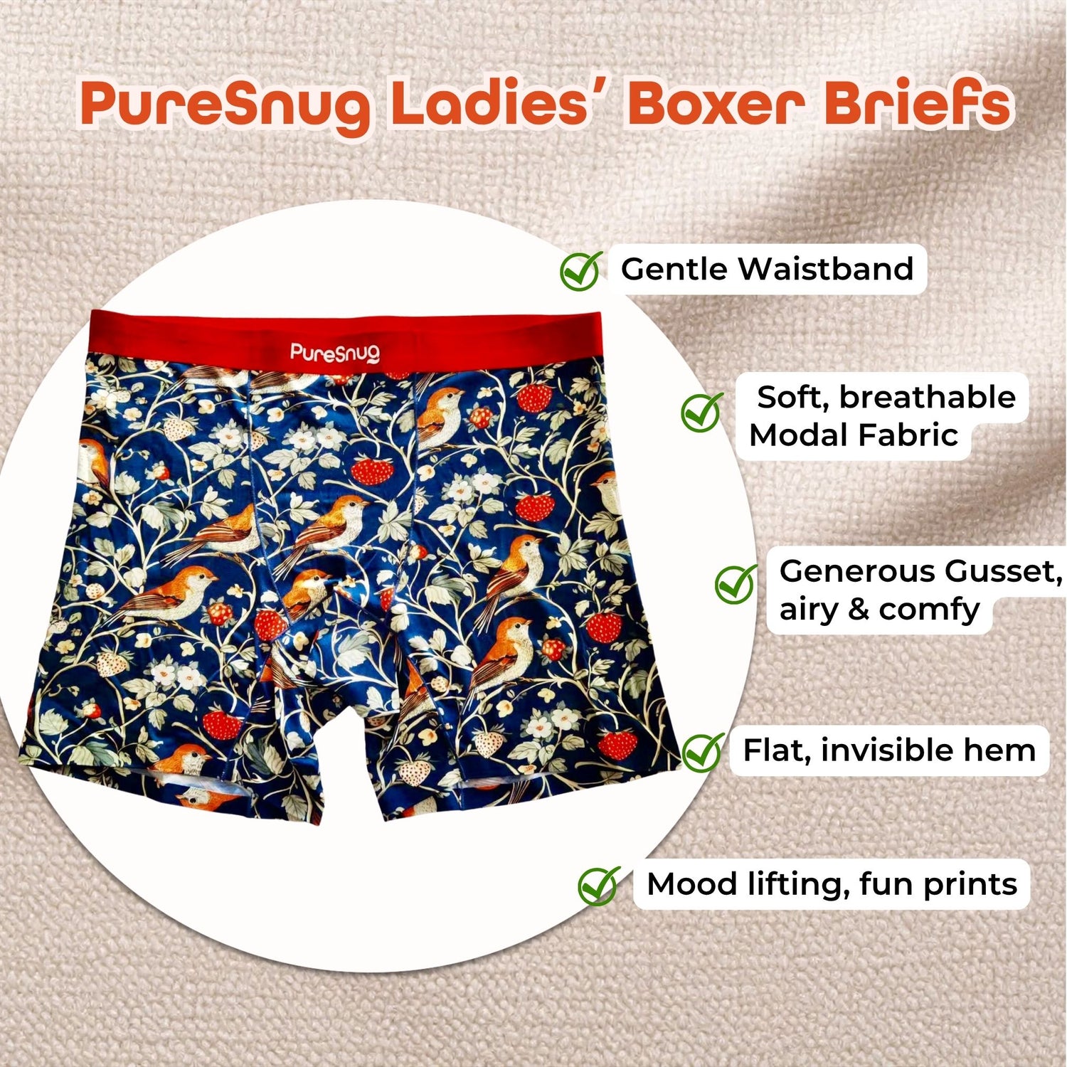 Berries & Birds (5" inseam) Women's Boxer Briefs