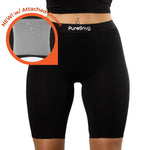 Front view of PureSnug's black high-waisted 5-inch boxer brief, featuring a new attached grey gusset.