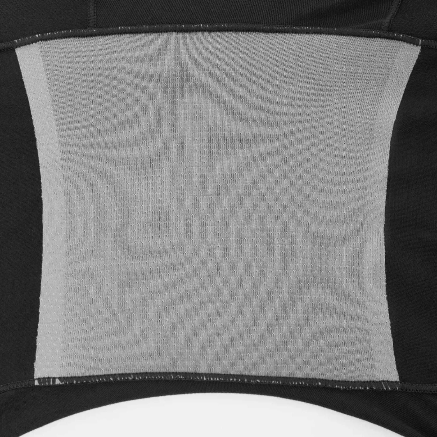 Close-up view of PureSnug’s dark grey gusset on black underwear