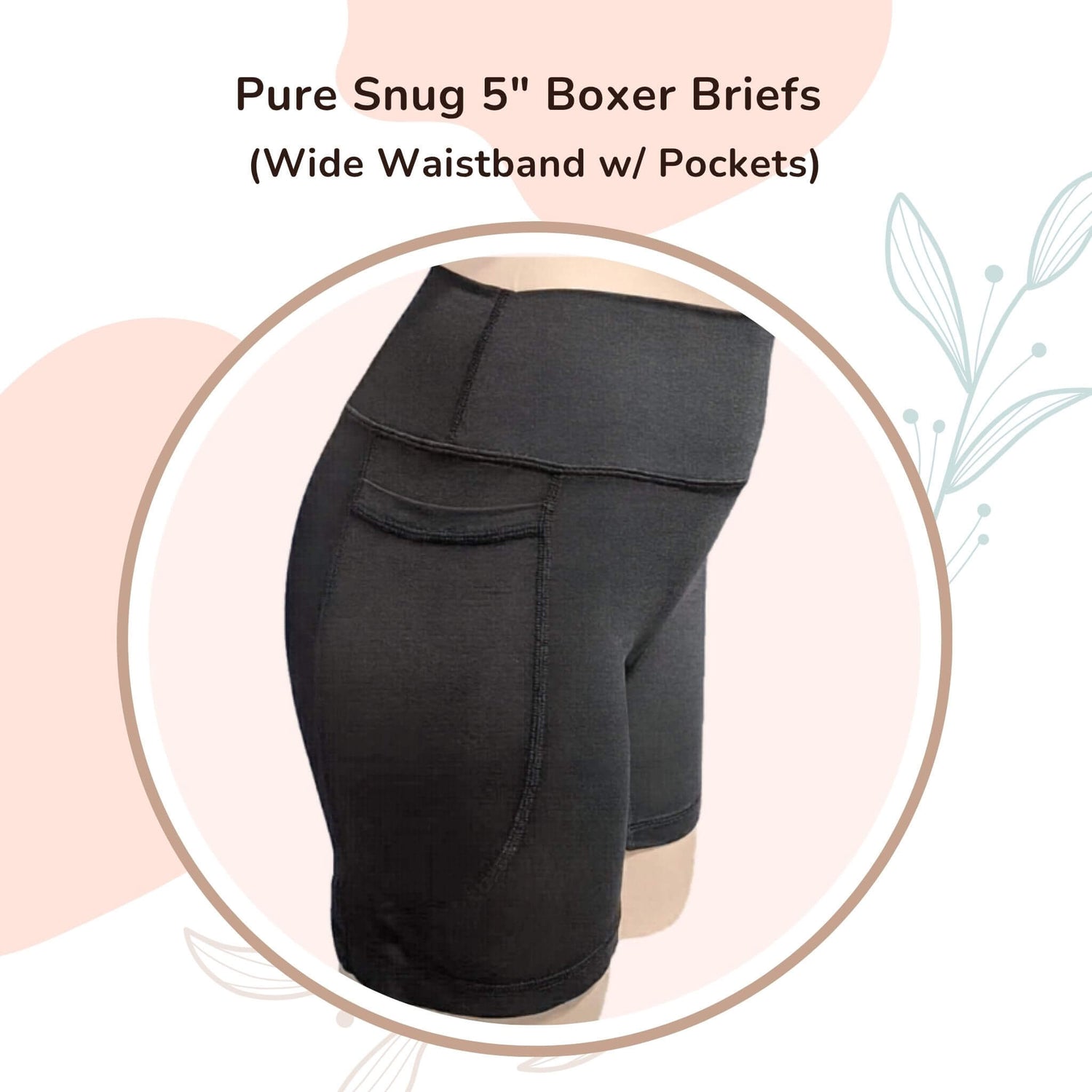 Black (5" inseam) Boxer Briefs w/ Wide Waistband & Pockets