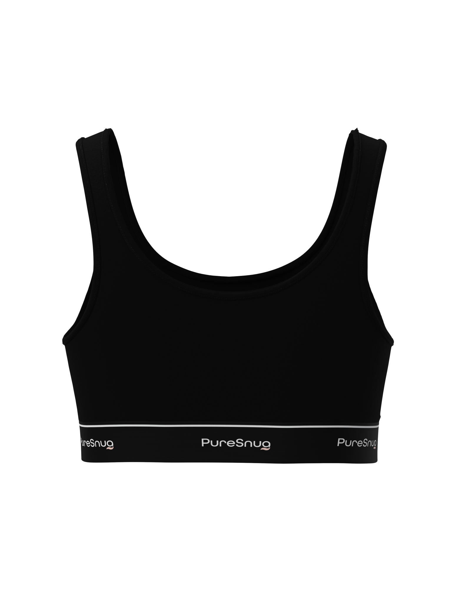 Back view of PureSnug Classic Black Crop Top showcasing wide shoulder straps and a smooth, seamless finish for everyday wear.