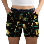 Person wearing golden snug shorts with floral pattern and 'PureSnug' branding.