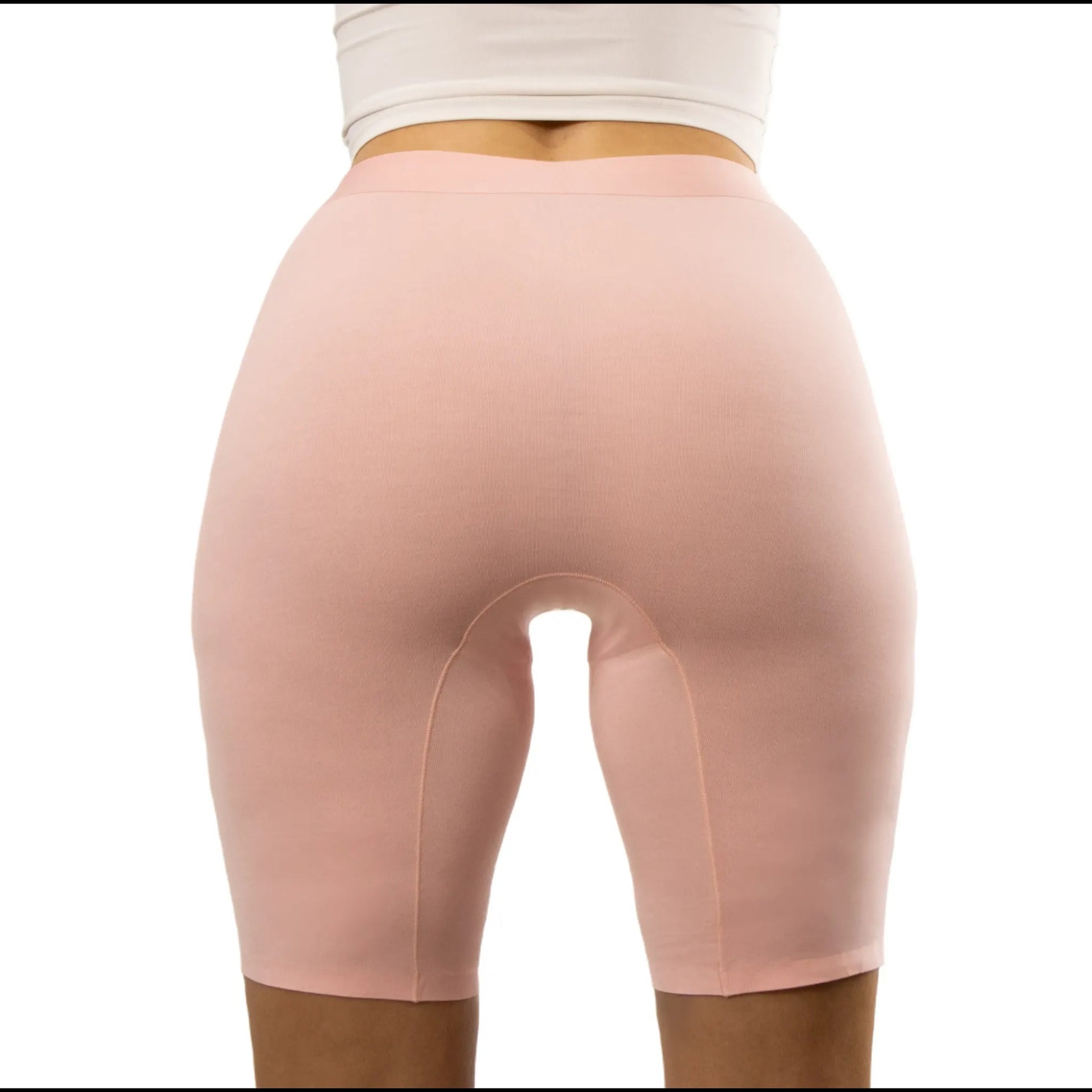 puresnug 8" inseam biker short back view in soft pink color,more coverage and support, no ride up, no wedgies, no chafing design, AU