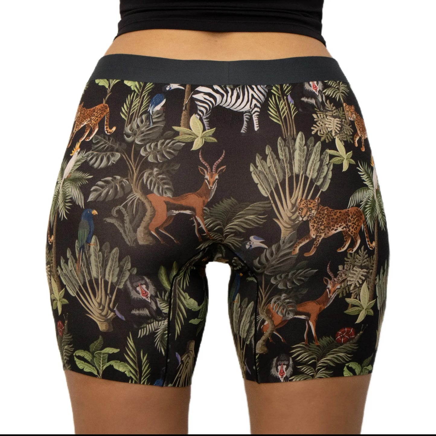 puresnug ladies' boxer briefs back view in wild jungle print