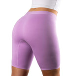 Orchid biker shorts worn by a person on a white background Pure Snug