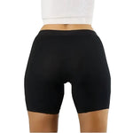 A model wearing the PureSnug's black high-waisted boxer brief, viewed from the back