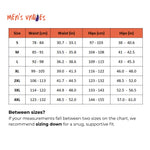 PureSnug men's underwear size chart showing waist, hips, and flat waist measurements in cm and inches for sizes S to 4XL