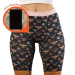 Pure Snug bees print biker briefs underwear, featuring a black colour organic cotton floating gusset, works well with pads or pads with wings.    
