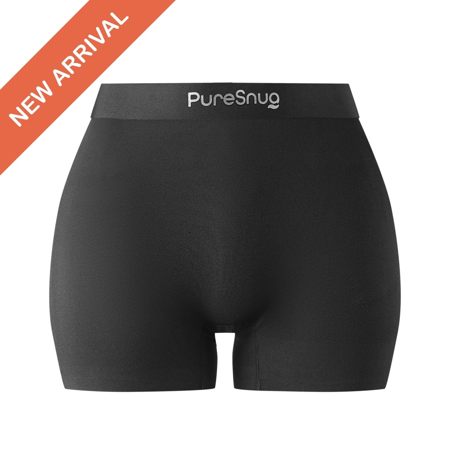 Black boyleg underwear with a floating gusset, designed to accommodate pads with wings for ultimate comfort and functionality