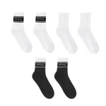 Set of six socks: three white and three black, each with a ribbed cuff and "PureSnug" logo.