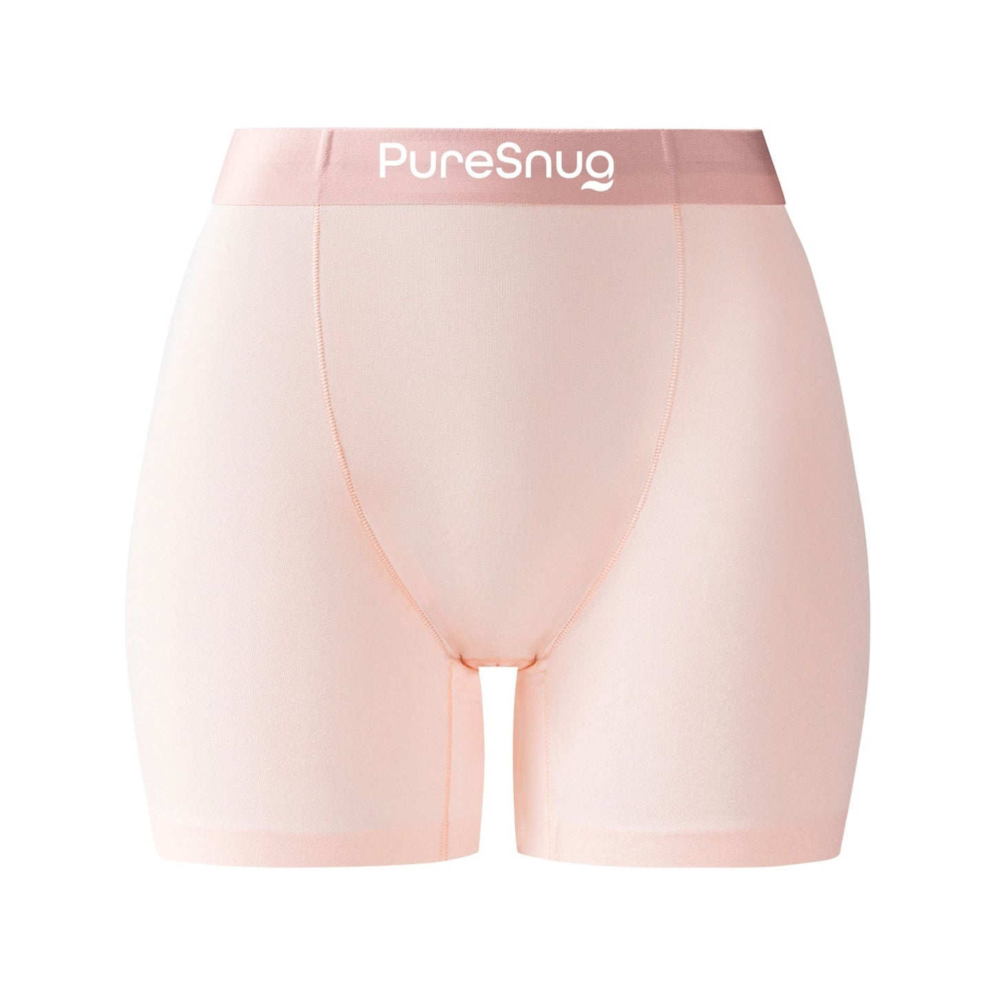 PureSnug underwear, ladies' boxer briefs with a 5-inch inseam, versatile as bike shorts or booty shorts, in pale pink color, available in Australia by PureSnug..